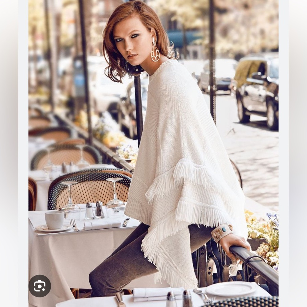 Derek Lam Cream Cashmere Fringe Poncho